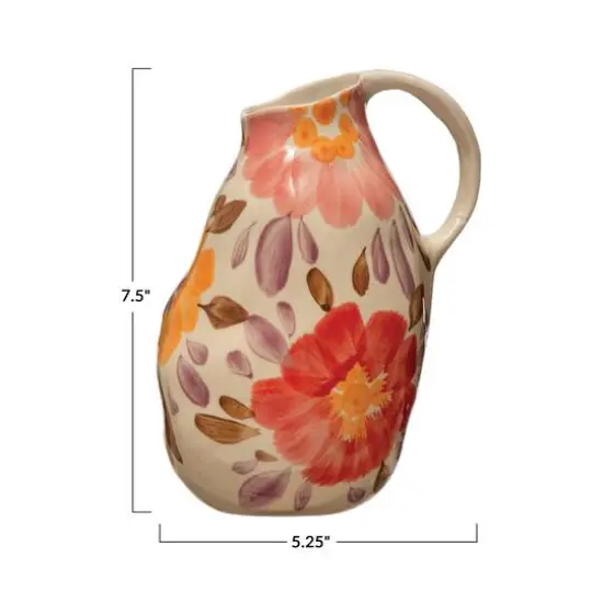 Hello Honey&reg; 7.5" Multicolor Painted Florals Organically Shaped Edge Stoneware Pitcher {6}