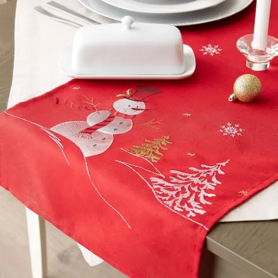 DII&reg; 70" Red Embroidered Snowman Table Runner {9}