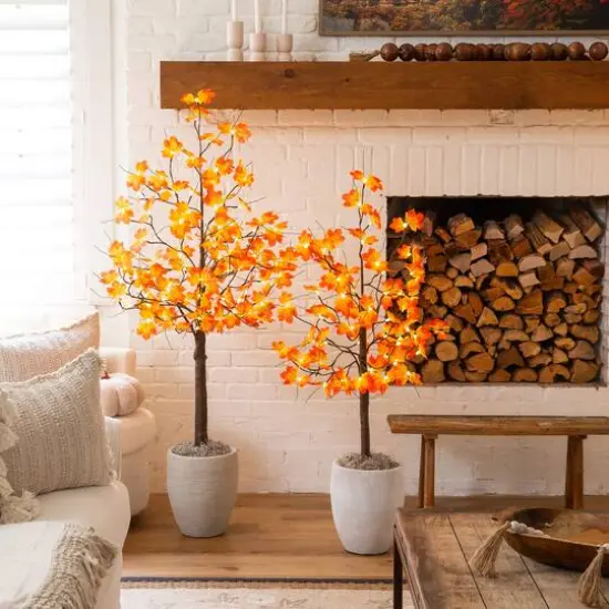 4ft. Pre-Lit Minimalist Autumn Maple Artificial Fall Tree with 56 LED Warm White & Orange Pumpkin Shaped Lights {10}