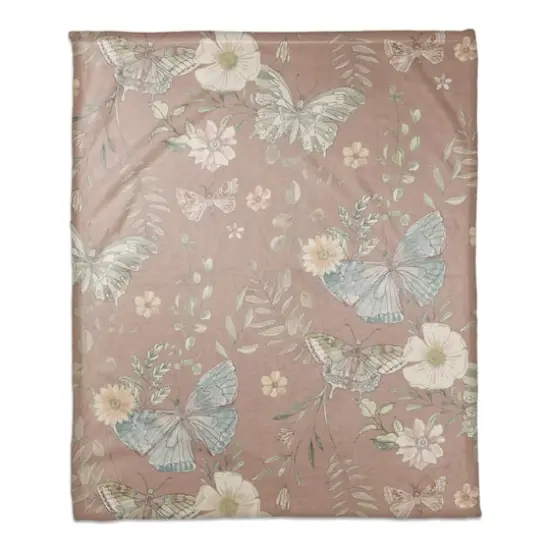 Butterflies Coral Fleece Blanket Maroon {1}