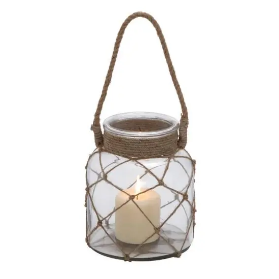 8" Glass Coastal Candle Holder Lantern {1}