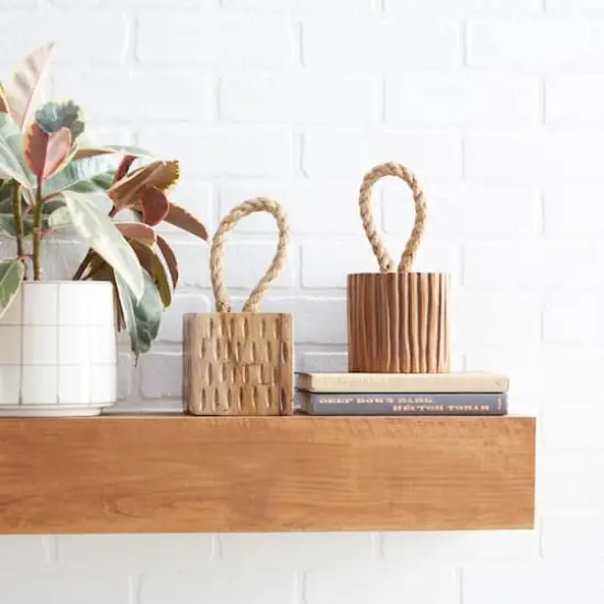 Set of 2 Brown Teak Wood Coastal Sculpture 5", 10" {10}