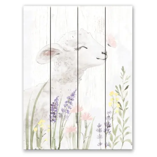 11.75" x 15.75" Floral Pasture Lamb Pallet Wood Wall Art {1}