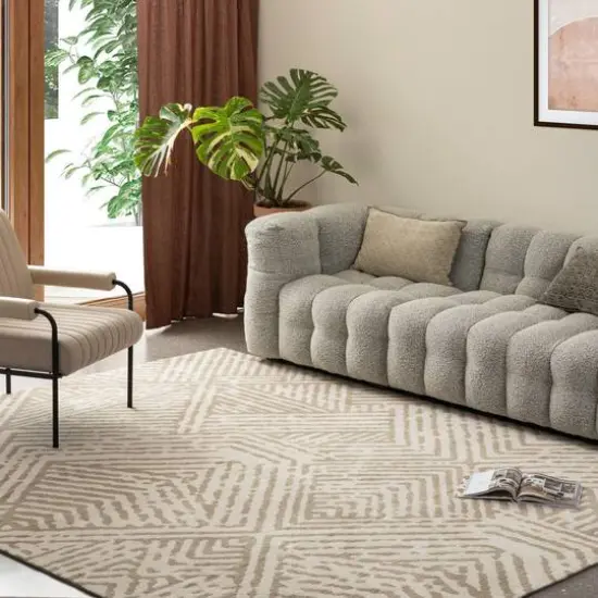 Glitzhome&reg; 8ft. x 10ft. Ivory & Tan Geometric Area Rug {4}