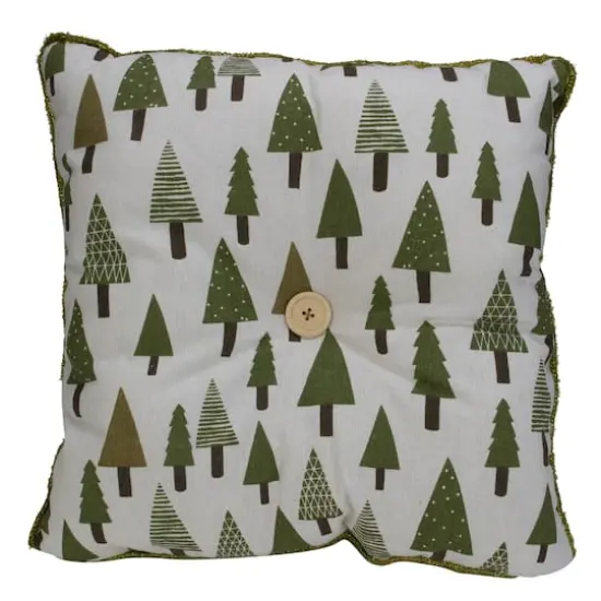 Forest Green Tree Print Rustic Woodland Decorative Christmas Throw Pillow {1}