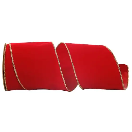 JAM Paper 4" x 25yd. Velvet Wired Heavy Commercial Ribbon Red and Gold {1}