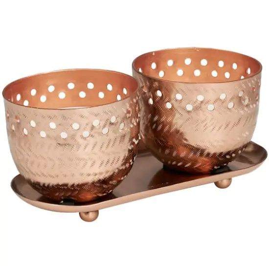 7oz. Tropical Breeze Scented Candles in Cut Out Copper Bowls and Tray {3}