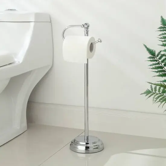 SunnyPoint 23.5" Chrome Bathroom Free Standing Toilet Tissue Paper Roll Holder Stand {4}