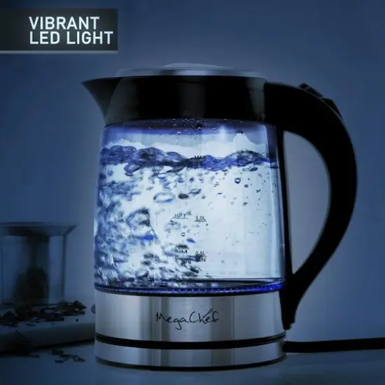 MegaChef 1.8L Glass Body & Stainless Steel Electric Tea Kettle {12}