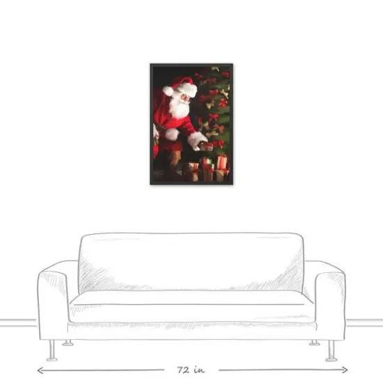 Santa Delivering Christmas Gifts Black Framed Wall Art {4}
