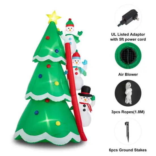 Glitzhome&reg; 8ft. Lighted Inflatable Xmas Snowman Climbing Up Tree D&eacute;cor {8}