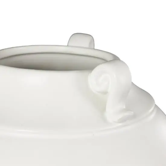 11" White Ceramic Minimalistic Vase with Scroll Handles {6}