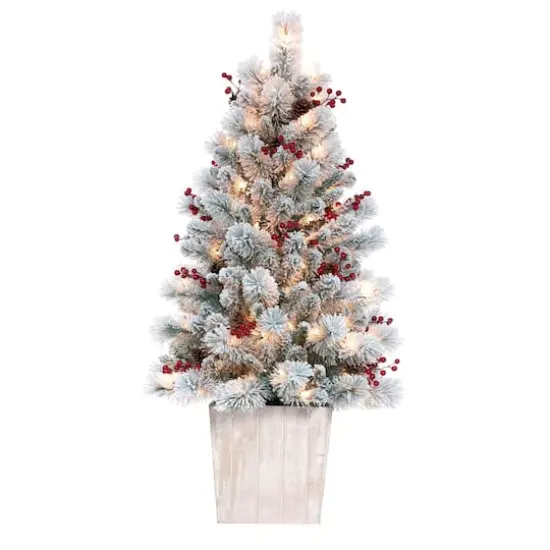 4ft. Pre-lit Frosted Ashcroft Fir Artificial Potted Christmas Tree, Clear Lights {1}