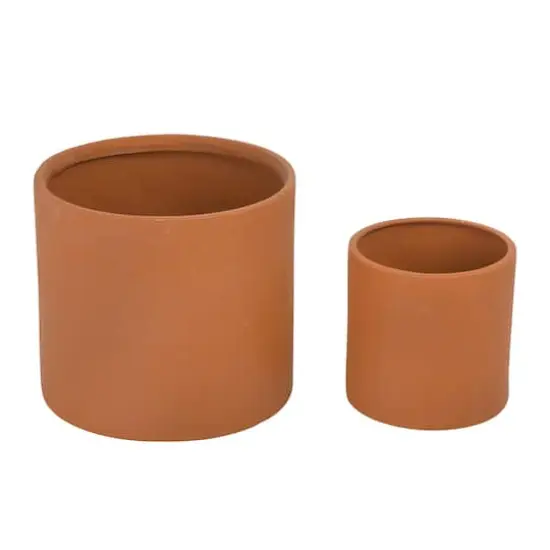 Hello Honey® Stoneware Planters with Embossed Cross Hatch Texture Set Brown {5}