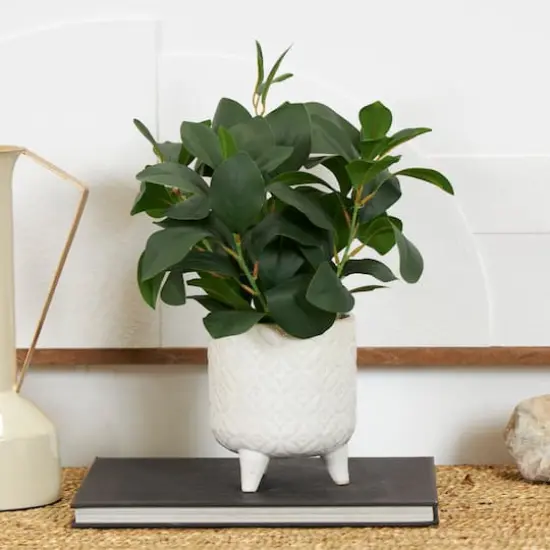 14" Faux Foliage Artificial Plant in White Pot {3}
