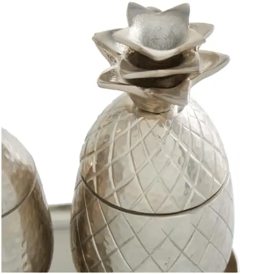 Silver Fruit Decorative Jars with Matching Leaf Tray Set {4}