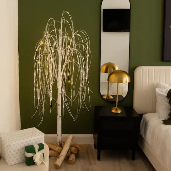 6ft. Pre-Lit White Weeping Willow Artificial Christmas Tree, Warm White LED Lights {3}