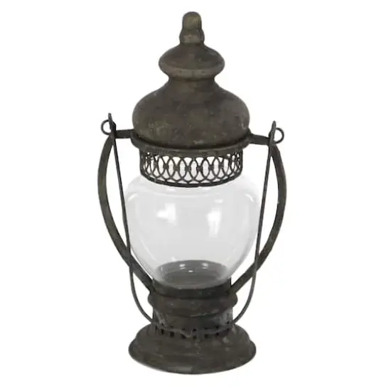 14" Brown Iron Rustic Candle Holder Lantern {4}