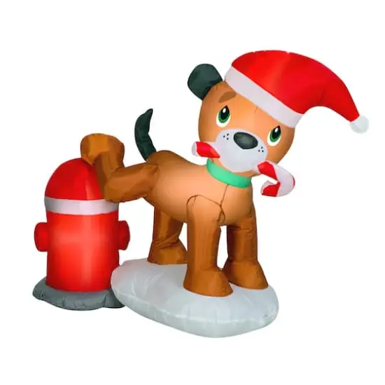 4ft. Airblown&reg; Dog and Fire Hydrant Scene with 2 White LED Lights {1}