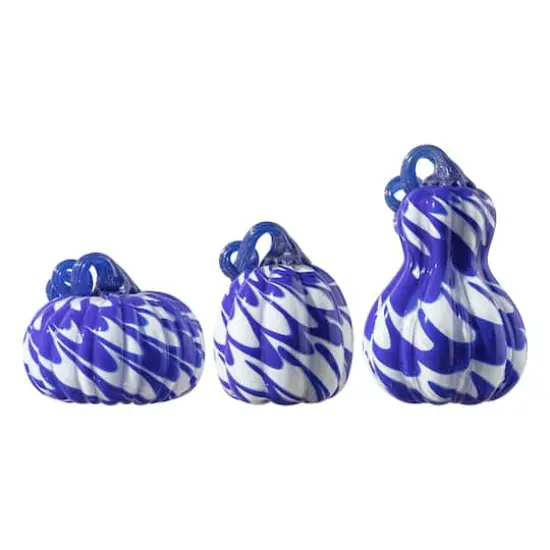 Glitzhome&reg; Blue and White Glass Pumpkin & Gourd Set {1}