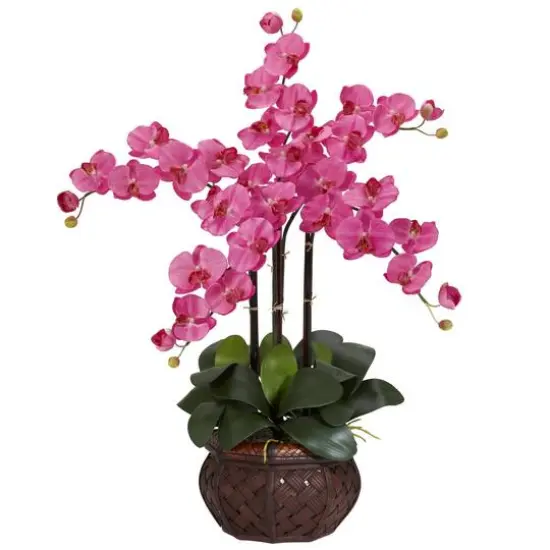 2.5ft. Moth Orchid Silk Flower Arrangement in Decorative Vase Dark Pink {1}