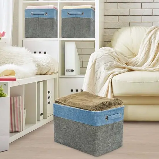 Sorbus 15" Twill Collapsible Storage Basket Set Aqua {5}