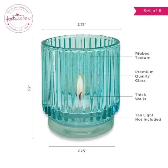Kate Aspen&reg; Ribbed Blue Glass Votive Candle Holder Set {7}