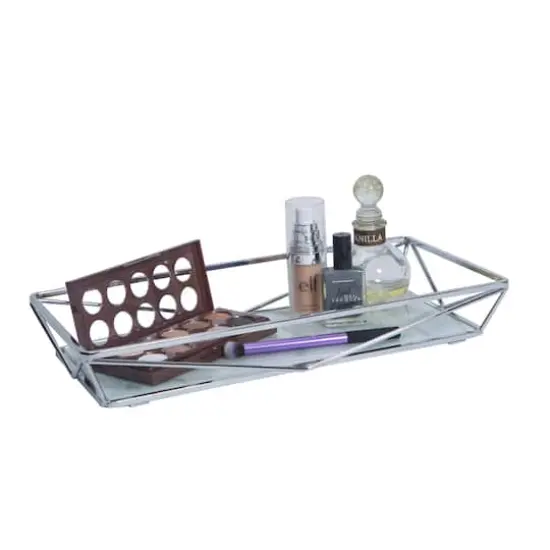 Home Details 15.7" Chrome Marble Agate Geometric Vanity Tray {3}