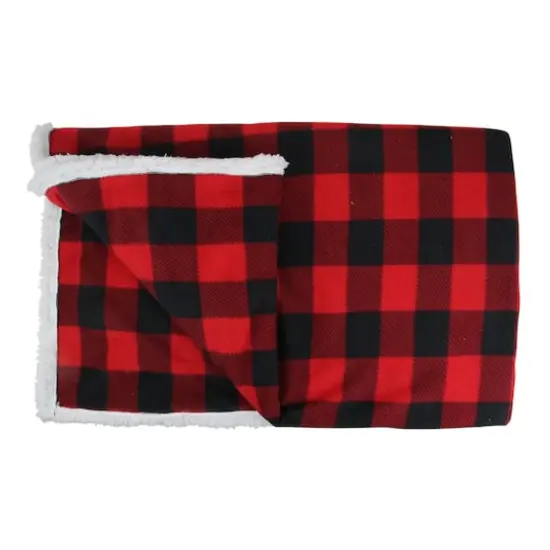 Black & Red Buffalo Plaid Christmas Throw Cover with Sherpa Backing {4}