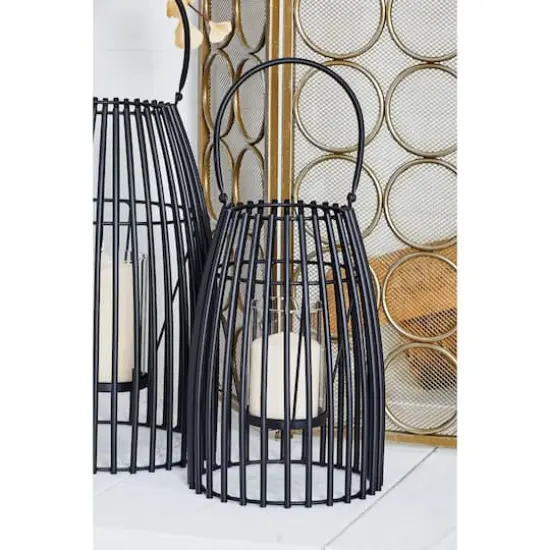 12" Black Iron Contemporary Candle Holder Lantern {7}