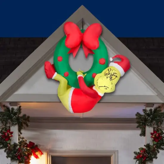 4ft. Airblown&reg; Inflatable Dr. Seuss Grinch Hanging From Wreath {5}