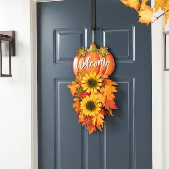 Glitzhome&reg; 22.5" Fall Metal Pumpkin & Sunflower Wall D&eacute;cor {3}