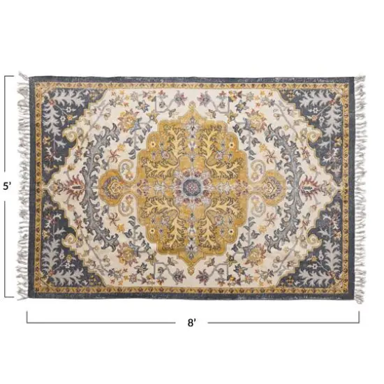 Hello Honey&reg; Multicolor Woven Cotton Distressed Print Rug with Fringe, 4ft. x 6ft. {7}