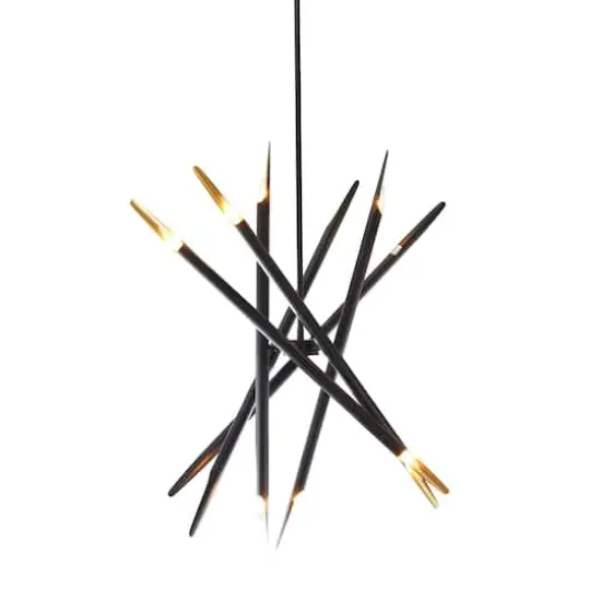 Black Metal 12 Light Chandelier with Suspension Rod 8" x 8" x 62" {4}