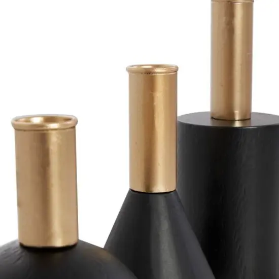 Black Wood Geometric Candle Holder Set {7}