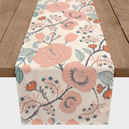 Pink Navy Floral 16" x 72" Cotton Twill Runner {1}