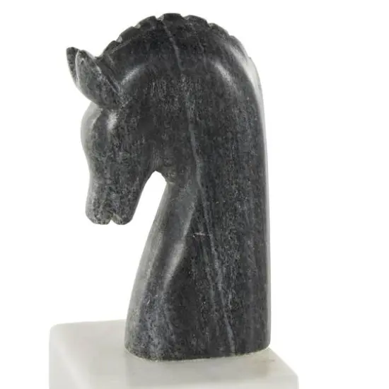 7" Black Marble Horse Distressed Decorative Bookends with White Block Bases, 2ct. {6}