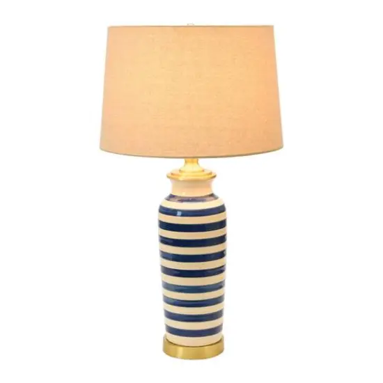 Hello Honey&reg; 2ft. Striped Ceramic & Metal Desk Lamp Blue {7}