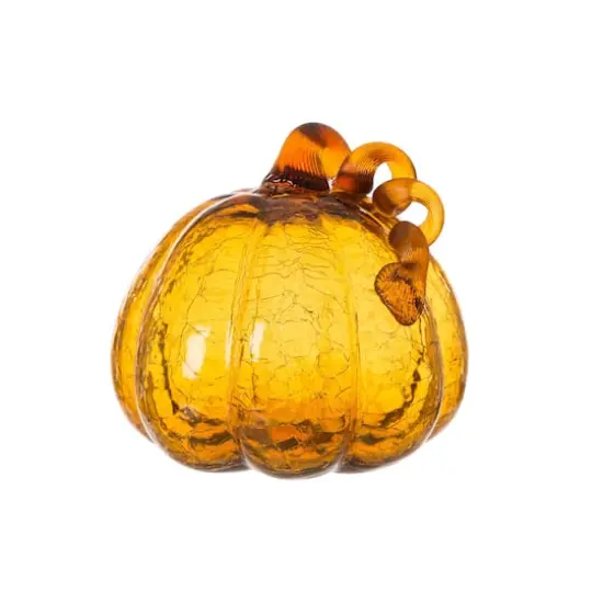 Glitzhome&reg; Amber Crackle Glass Pumpkin Set {7}