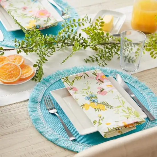 DII&reg; Round Fringed Placemats, 6ct. Aqua {4}