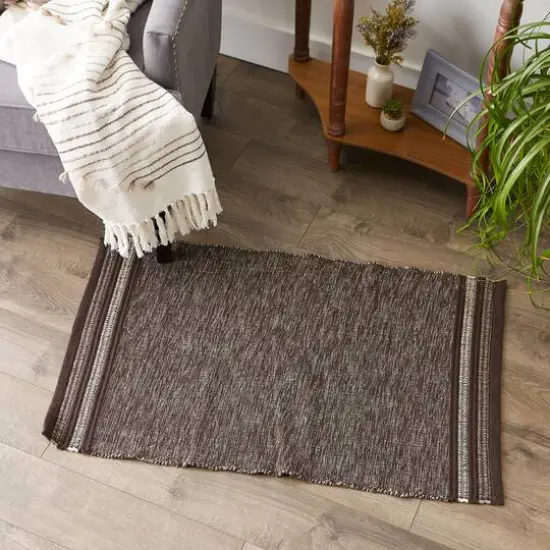 DII&reg; Modern Stripe Variegated Handwoven Recycled Yarn Rug, 2ft. x 3ft. Bark Brown {4}