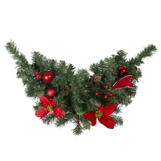 24" Unlit Poinsettia, Pine Cone & Ball Swag, Red {1}