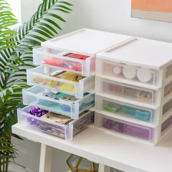 IRIS White 4-Drawer Desktop Plastic Drawer Organizer {8}