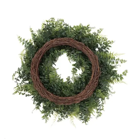 24" Green Buckler Fern & Grass Wreath {3}