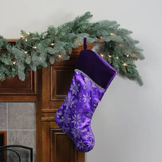 20" Purple & Silver Glittered Floral Stocking {4}