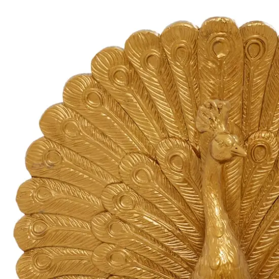 Gold Polystone Glam Peacock Sculpture, 12" x 12" x 5" {4}