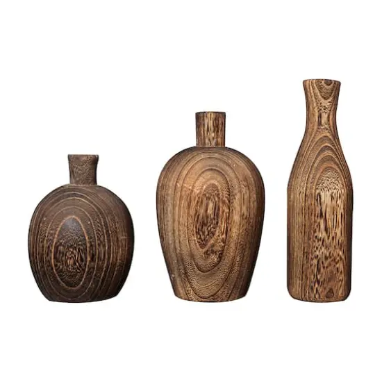 Hello Honey&reg; Brown Paulownia Wood Vase with Black Charred Finish Set {3}