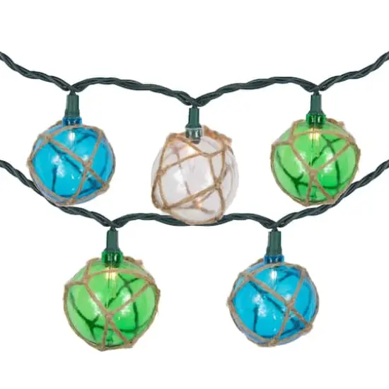 10ct. Natural Jute Wrapped Multicolor Ball String Lights with Green Wire {1}