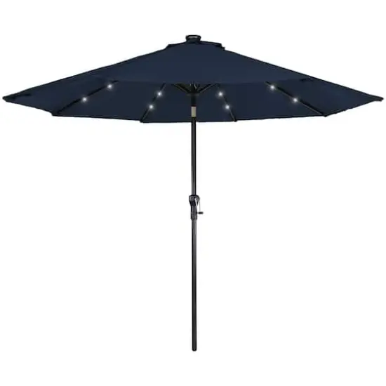 9ft. Solar Lighted Outdoor Patio Market Umbrella Navy Blue {1}