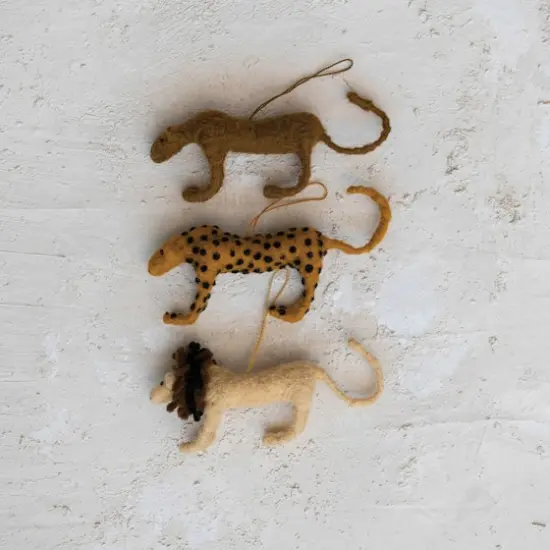 Hello Honey&reg; Yellow & Orange Handmade Wool Felt & Wire Exotic Animal Ornament Set {3}